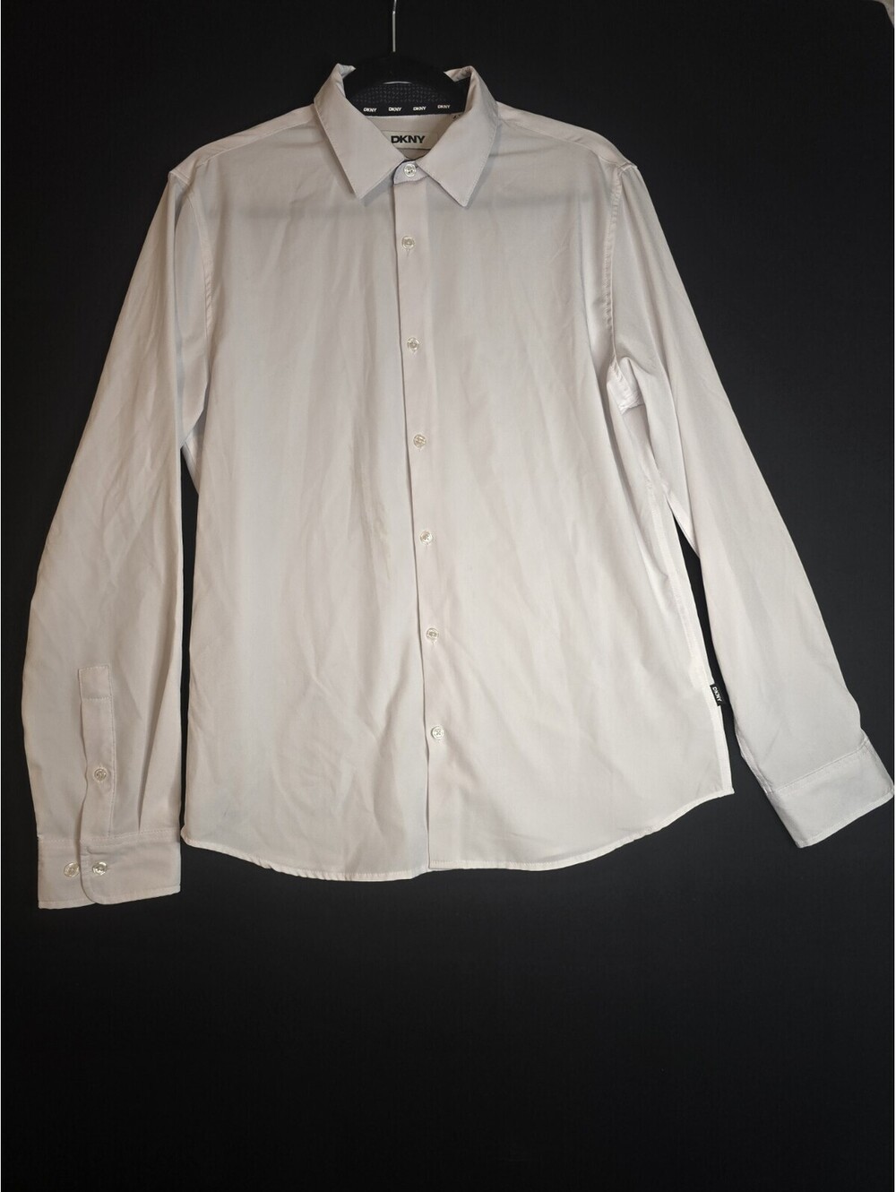 DKNY Men's White Slim Stretch Dress Shirt M Collared Button Long Sleeve